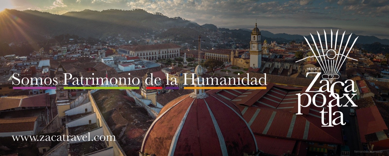 Pieza de campaña con vista aérea del patrimonio de Zacapoaxtla
